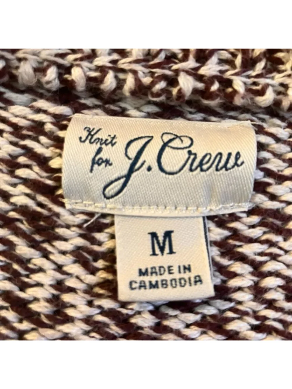 J.Crew Men Marled Cotton Crewneck Herringbone Sweater Medium Brown White SP NWOT